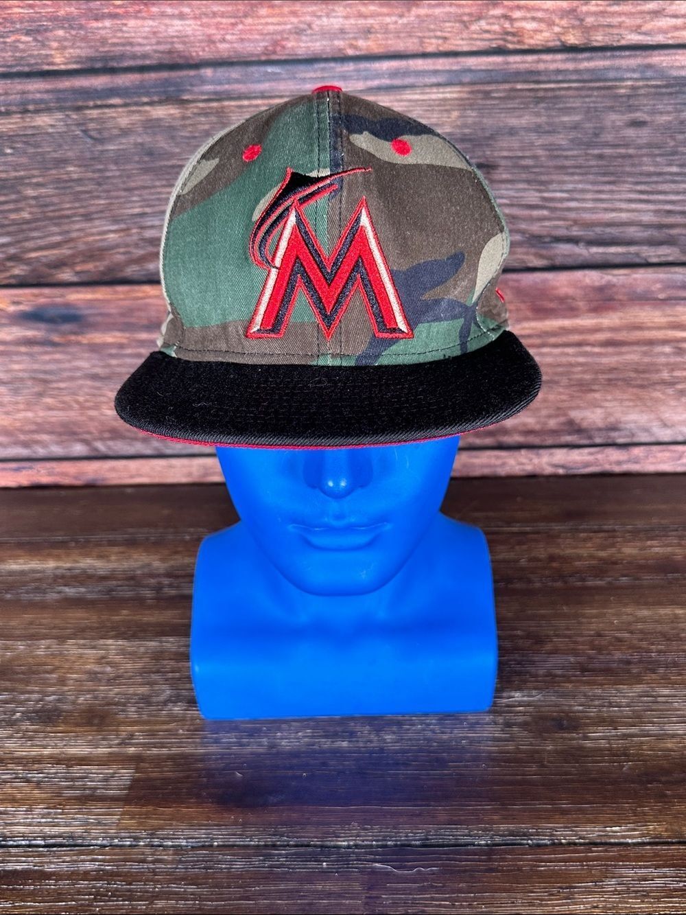 New Era Miami Marlins Camo Miami 'M' Hat with Black Visor and Red Logo